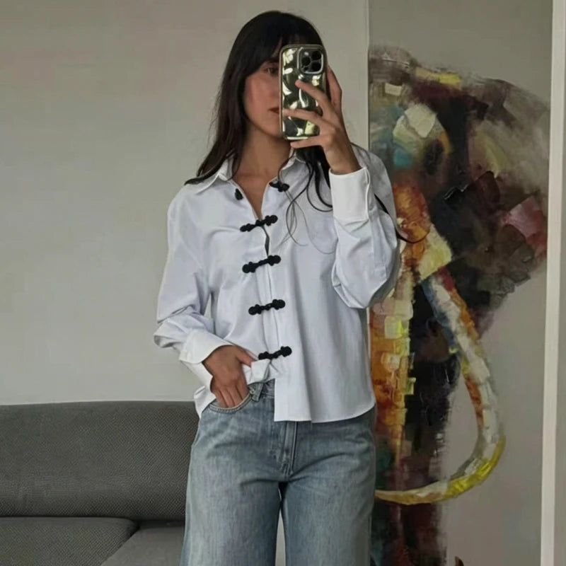 Women's Striped Shirt Women's Long Sleeve Top Contrast Loose Shirt Retro Casual Women's Blue Blouse Summer Elegant Female Blouse
