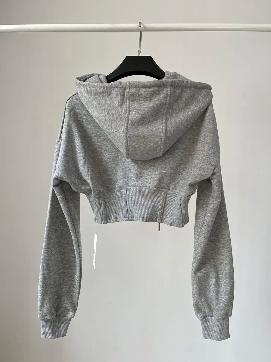 Crop Tops Fashion Hoodies for Women 2023 Ropa Mujer Slim Waist Folds Zipper Y2k Jackets Casual Korean Vintage Sweatshirts Coat