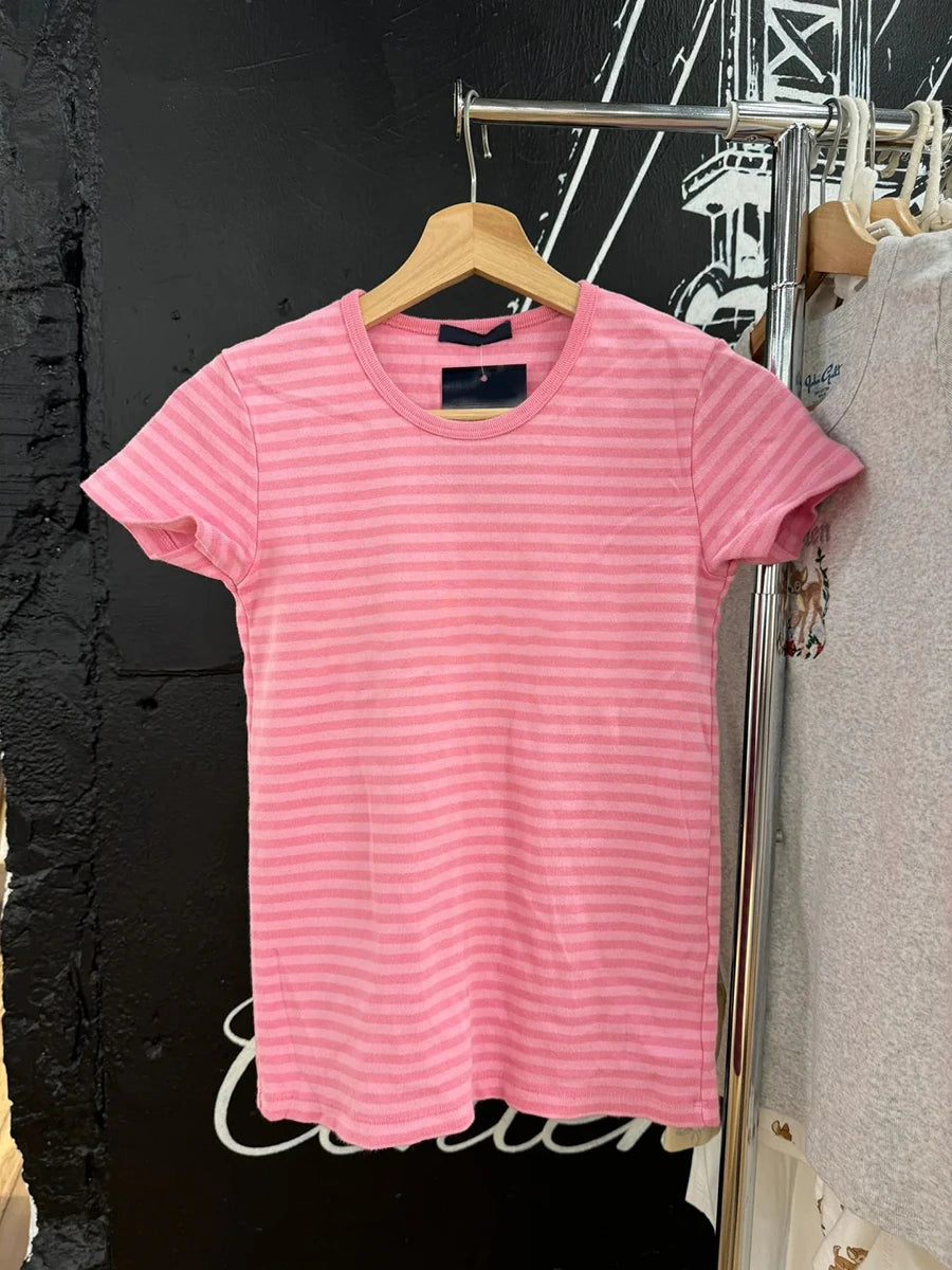 Striped Slim T-shirts Woman Spring Round Neck Cotton Short Sleeve Tee Shirts Female Sweet Cute Preppy Style All-match Tshirt Y2k