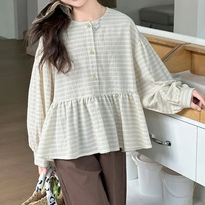 Striped Shirt for Spring and Summer  Internet Famous Spring Outfit Forest Shirt Fashionable Doll Shirt Trend