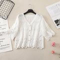 Floral Embroidered Lace Blouse for Women Semi-Sheer Half Sleeve Button Down Shirt Bohemian Style Summer Tops Beach Cover Up