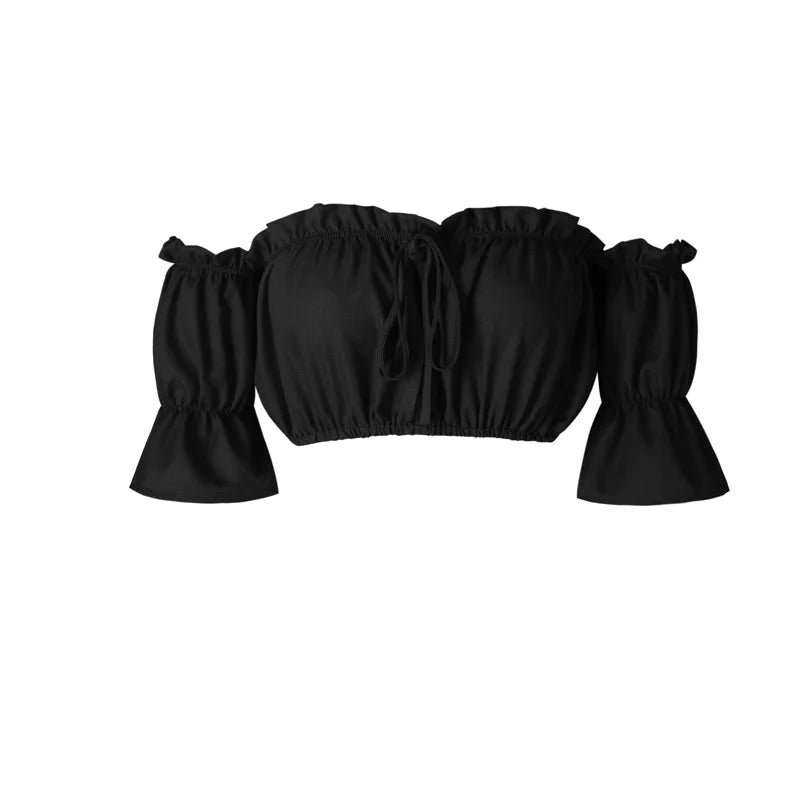 Crop tops women 2024 summer lantern sleeve sexy strapless beach tops red black white ruched crop top