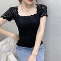 Blouse Women Lace Top Women's Short-Sleeved Summer Square Collar Sexy Cutout Shirts Blusas Ropa De Mujer