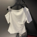 Crop Tops Tshirts for Women Solid Color Diamond Tunic Tees 2024 Ropa Mujer Slim Waist Off Shoulder Fashion Sweet Sexy T-shirt