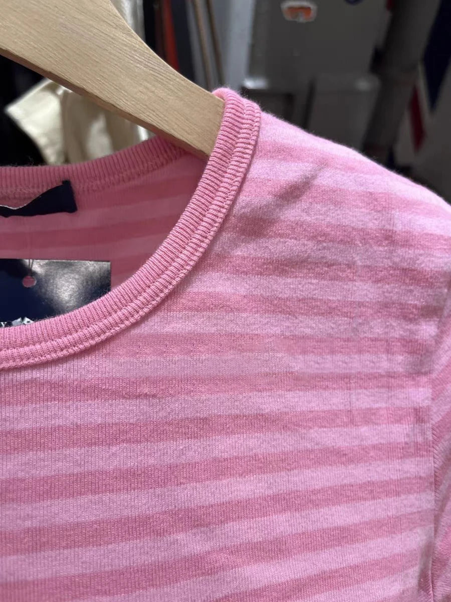 Striped Slim T-shirts Woman Spring Round Neck Cotton Short Sleeve Tee Shirts Female Sweet Cute Preppy Style All-match Tshirt Y2k