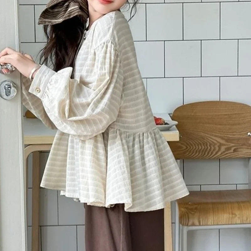 Striped Shirt for Spring and Summer  Internet Famous Spring Outfit Forest Shirt Fashionable Doll Shirt Trend