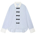 Women's Striped Shirt Women's Long Sleeve Top Contrast Loose Shirt Retro Casual Women's Blue Blouse Summer Elegant Female Blouse