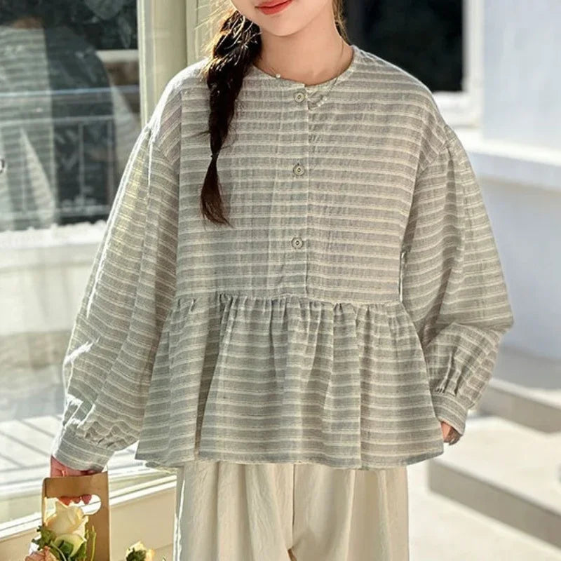 Striped Shirt for Spring and Summer  Internet Famous Spring Outfit Forest Shirt Fashionable Doll Shirt Trend