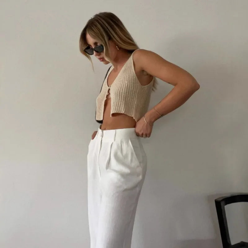 Crop Top  Women Tops 2025 Kintted Sweater Vest Solid Women Summer